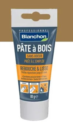 BLANCHON - Pâte à Bois - Rebouchage & Lissage - 80g - 250g - 500g - Différentes Teintes -Scheppach Soldes Magasin Pate a bois Blanchon teinte chene clair