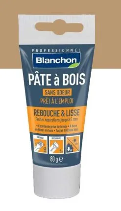 BLANCHON - Pâte à Bois - Rebouchage & Lissage - 80g - 250g - 500g - Différentes Teintes -Scheppach Soldes Magasin Pate a bois Blanchon teinte hetre