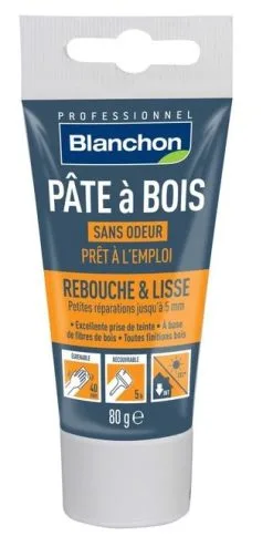 BLANCHON - Pâte à Bois - Rebouchage & Lissage - 80g - 250g - 500g - Différentes Teintes -Scheppach Soldes Magasin Pate a bois Blanchon tube 80g