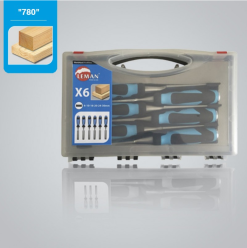 LEMAN - Coffret De 6 Ciseaux à Bois / Manche Bi-matière Largeurs 6 /10 /16 /20 /24 Et 30mm